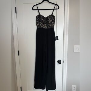 Lulu's Black and Cream Lace Detail Jumpsuit: SOLD